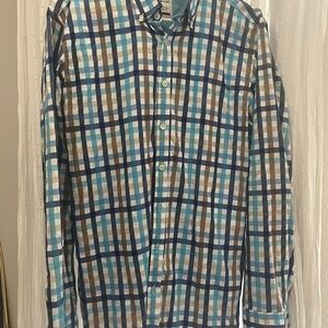 Casual Checkered Button-Down Shirt in Blue and Brown